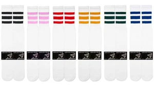 4 Pairs White Tube Socks w/ Assorted Stripe Colors 24" Inches Long - You Choose! - Picture 1 of 7