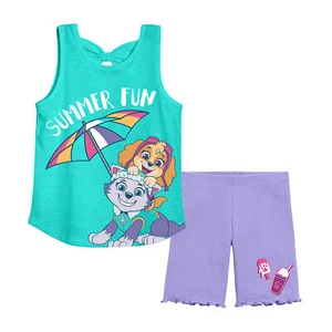 Paw Patrol Girls Toddler Outfit 2T 3T 4T Tank Top T Shirt Short Set Dog Skye NWT - Picture 1 of 4