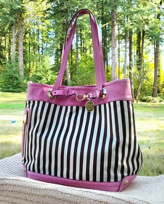 Henri Bendel Tote Iconic Striped miss Centennial Tote 712 5th Ave Dusty Rose - Image 1 of 4