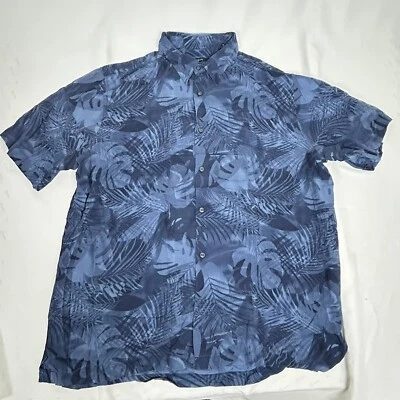 Men's Alfani Blue Tropical Leaf Print Short Sleeve Button up Shirt Silk XL A394 - Image 1 of 3