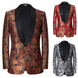 Chaqueta de esmoquin floral Jacquard para hombre Traje Blazer Abrigo de un solo pecho Prendas para el torso - Imagen 1 de 14