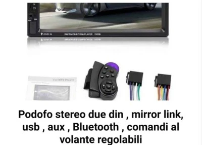 Autoradio due din 7023b Podofo , mirror link phone android , iOS, USB , aux  - Immagine 1 di 4