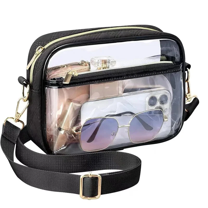 Clear Crossbody Purse Hand Bag-Stadium Approved Concerts-Quilted Trim Adj. Strap - Image 1 of 4
