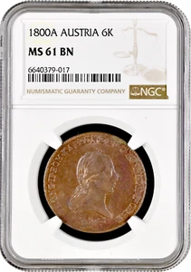 Austria 6 kreuzer 1800 A, NGC MS61 BN, "Emperor Franz II (1792 - 1835)" - Picture 1 of 2