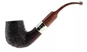 Pipe ASHTON BRINDLE XX brown sandblasted shape bent billiard with silver ring - Picture 1 of 10