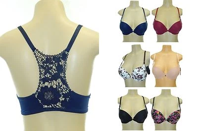 ROMANTIC LACE CROCHET LIKE BACK RACERBACK DEEP CLEAVAGE PUSH UP BRA FRONT CLOSE - Image 1 of 4