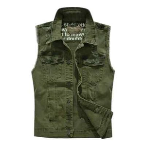 New Mens Ripped Denim Vest Sleeveless Trucker Biker Jeans Jacket Waistcoat Gilet - Picture 1 of 12