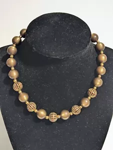 Collana girocollo marrone MOONGLOW perle lucite e ottone - vintage 14" filo singolo - Foto 1 di 6