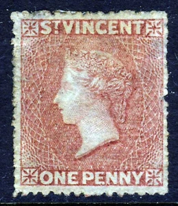 ST. VINCENT QV 1861 Un Centavo Rosa-Rojo Sin Marca de Agua Intermedio P. 15 SG 1 MNG - Imagen 1 de 2