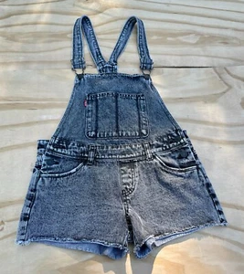 Levi's Shorts Overalls Shortall Bib Denim Distressed Medium Wash Size 14 Reg - Picture 1 of 9