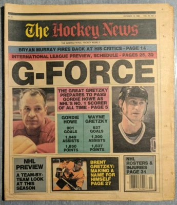 1989 G-FORCE GORDIE HOWE WAYNE GRETZKY No. 1 SCORER OILERS LA KINGS HOCKEY NEWS - Image 1 of 3