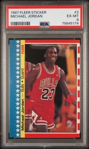 1987 Fleer Sticker Basketball #2 Michael Jordan Chicago Bulls HOF PSA 6