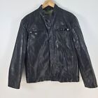 HOM mens faux leather biker jacket size S black zip long sleeve 076886