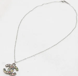 Auth Chanel Coco Mark Necklace Color Stone Multicolor 16.3in ch5524ce - Picture 1 of 8