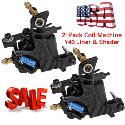 2 pack Black 10 Wrap Coils Tattoo Machine for Liner Shader US Y43 - Image 1 of 3