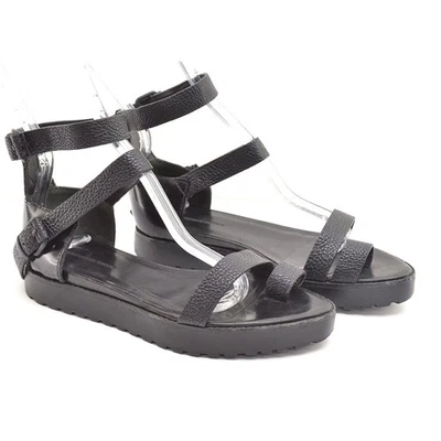Sandalias planas de cuero negro 37/7 con hebilla y tiras Alexander Wang $540 para dama - Imagen 1 de 4