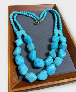 Statement Necklace Chunky Blue Dyed Howlite Beads Bohemian Costume Jewellery - Picture 1 of 4