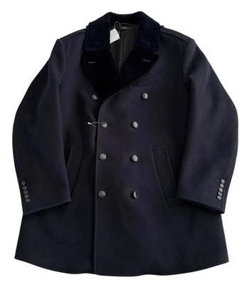 Tom Ford Mens Wool Felt Officer Pea Coat Jacket Navy IT 52 US 42 Velour Collar - Image 1 of 4