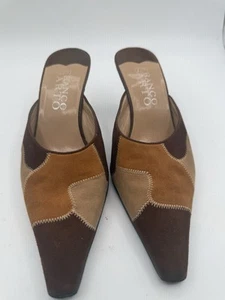 Franco Sarto Patchwork Mules Gatito Tacón Punta Marrón Gamuza Cuero 6M - Imagen 1 de 6