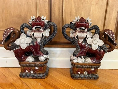 Antiguo Juego de Estatua Foo Perro León Sancai Porcelana China Fu 1900 Grande Pesada 19" Foto 1 de 4