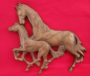 Vtg Syroco Wood Wall Art Horses Mare & Colt 17”x 14.5” Syracuse Ornamental, NY - Picture 1 of 8
