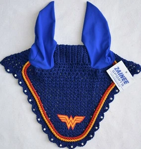 WONDER WOMAN HORSE BREATHABLE COTTON EAR BONNET/NET/MASK/HOOD CROCHET FLY VEIL - Picture 1 of 1