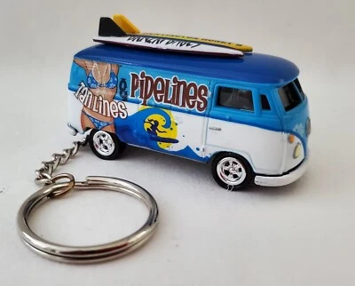 Keychain 1964 VW Volkswagen Type 2 Bus Van Blue White Surfing Boards Key Chain Foto 1 de 4