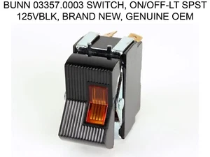 BUNN 03357.0003 SWITCH, ON/OFF-LT SPST 125VBLK, BRAND NEW, GENUINE OEM - Picture 1 of 2