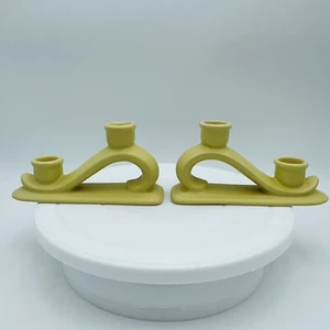 Pacific Pottery Satin Yellow Pair Candlestick Holders NEW Condition - Picture 1 of 10