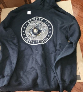 U.S. Marine Corps USMC Shield Logo BLACK Hoodie Sweat Shirt - Picture 1 of 1