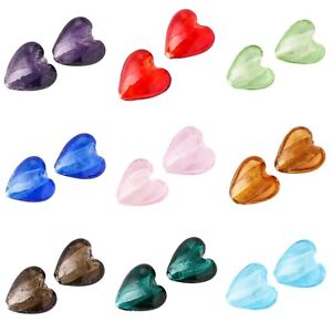 ❤ 10 x Silver Foil HEART Glass Lampwork Beads 12mm Choose Colours ❤