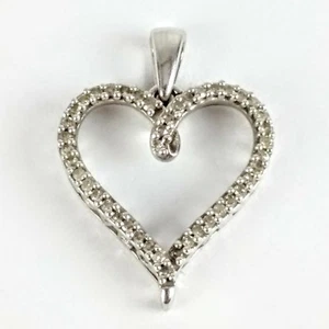 10K White Gold Diamond Accent Open Heart LOVE Pendant 1.09gm ZRW - Picture 1 of 4