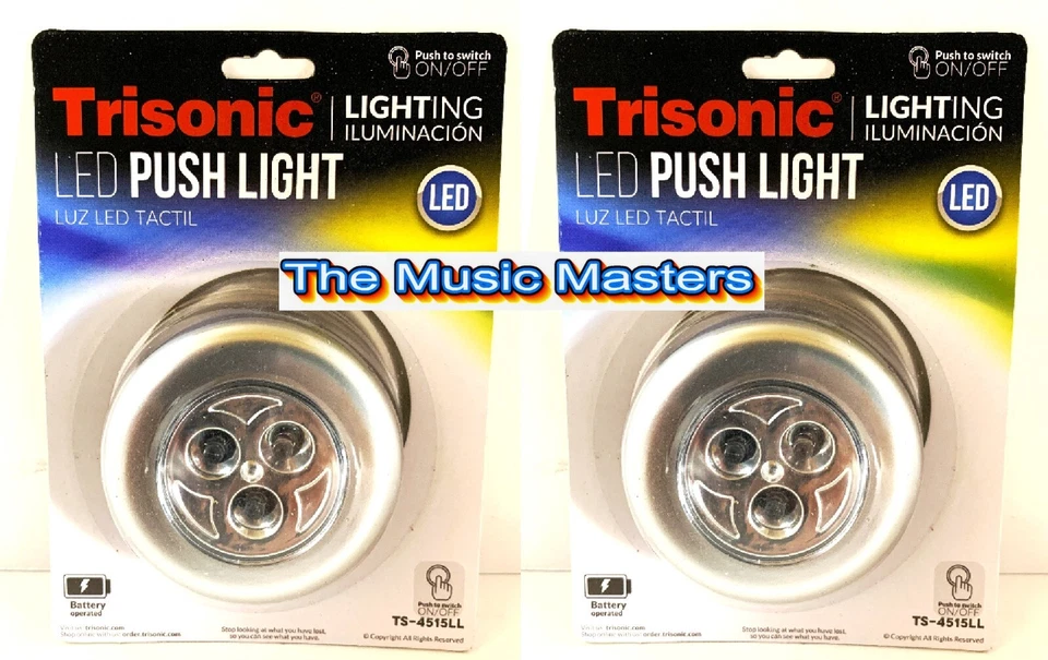 2X Battery Mini 3 LED Push On Off Light Utility Cabinet Closet Lighting Silver - Image 1 of 4