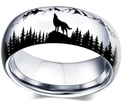 Black Wolf Stainless Steel Size 11 Biker Gothic Ring New - Image 1 of 4