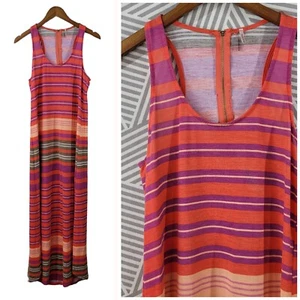 Poof Dress Maxi sundress size Large long swim cover up beach flowy Pink Stripe - Picture 1 of 8