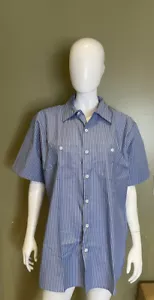 RED KAP INDUSTRIAL WORK SHORT SLEEVE SHIRT BLUE/WHITE STRIPE SP10BW8 MENS LARG - Picture 1 of 2