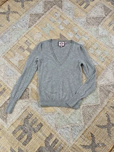 JUICY COUTURE / Heather Gray 100% Cashmere Deep V-Neck Long Sleeve Sweater / M - Picture 1 of 9