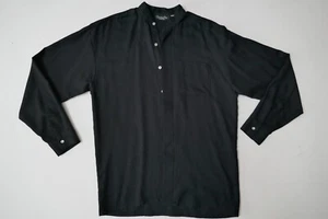 RARE VINTAGE CHRISTIAN DIOR COLLECTION BLACK BUTTON DOWN DRESS COLLARLESS SHIRT - Picture 1 of 6