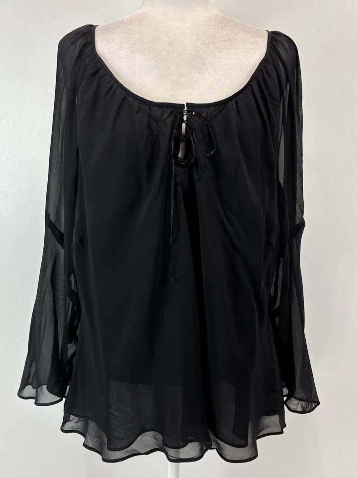 Blusa De Colección Yves Cossette Depeche Mode 100% Seda Talla 18W Plus Negra Bruja Con Cordones Foto 1 de 4