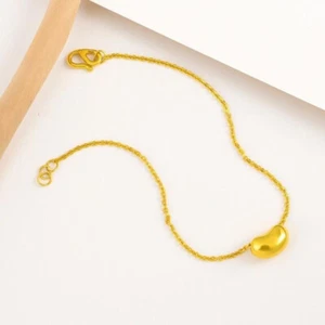 Pure 999 24K Yellow Gold O Chain Women Elliptical Bead Bracelet 1.7-1.8g 6.3inch - Picture 1 of 8