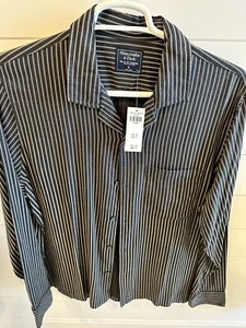 Abercrombie Fitch Long Sleeve Black Striped Button Down Mens Shirt New With Tags - Picture 1 of 2