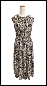 H&M Leopard Animal Print Sleeveless Pleated Midi Dress Elastic Waist M (14-16) - Picture 1 of 9