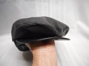 Vintage Seifter Associates Genuine Leather BLACK Cap Newsboy Hat Made USA Sz L - Picture 1 of 13