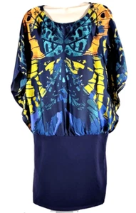 Express Women M Dress Butterfly Print Colorful Modern Designer Short Sleeve - Picture 1 of 13