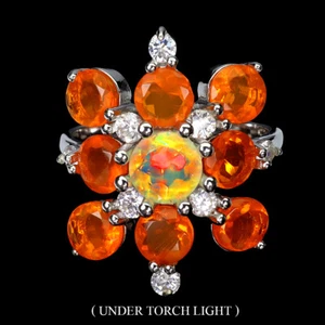 Valentine 925 Silver Ring Round Fire Opal Rainbow 6mm Orange Opal Jewelry Size 7 - Picture 1 of 9