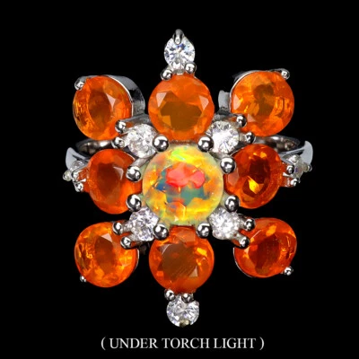 Anillo de plata 925 redondo de San Valentín ópalo de fuego arco iris 6 mm naranja ópalo joyería tamaño 7 Foto 1 de 4