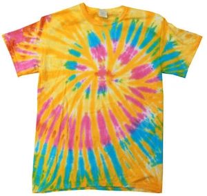 Tie Dye Shirt Multi Color Spiral Yellow Blue Pink Aurora Kids T-Shirt - Picture 1 of 1