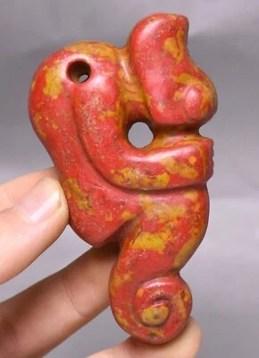 8CM China Hongshan Culture Red Turquoise Sun God Helios Sun-God Amulet Pendant - Image 1 of 4