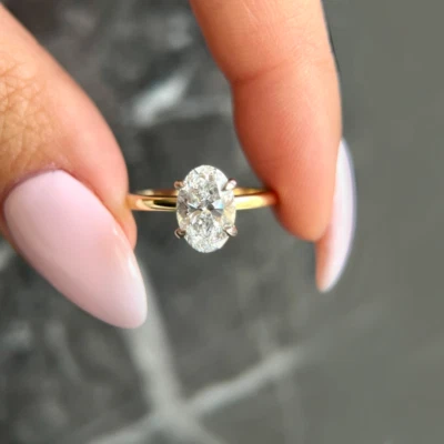 Diamond Engagement Ring Lab Grown Oval Cut 1.60 Ct IGI Certified 18k Yellow Gold - Image 1 of 4