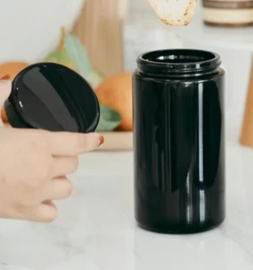 500ML 6" high INFINITY Ultraviolet Black Glass canisters w/ screw-on lids 16.9oz - Picture 1 of 5